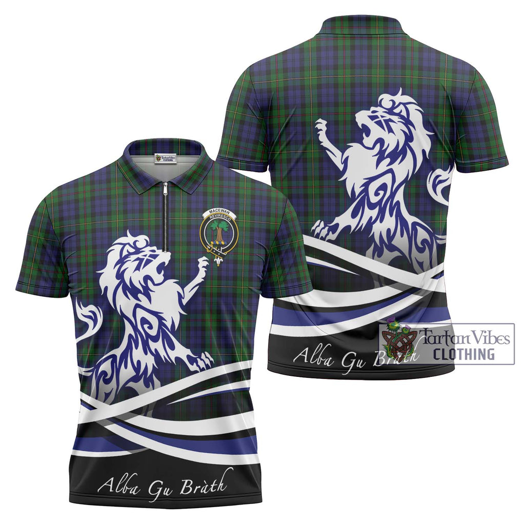 MacEwan (MacEwen) Tartan Zipper Polo Shirt with Alba Gu Brath Regal Lion Emblem Unisex - Tartanvibesclothing Shop