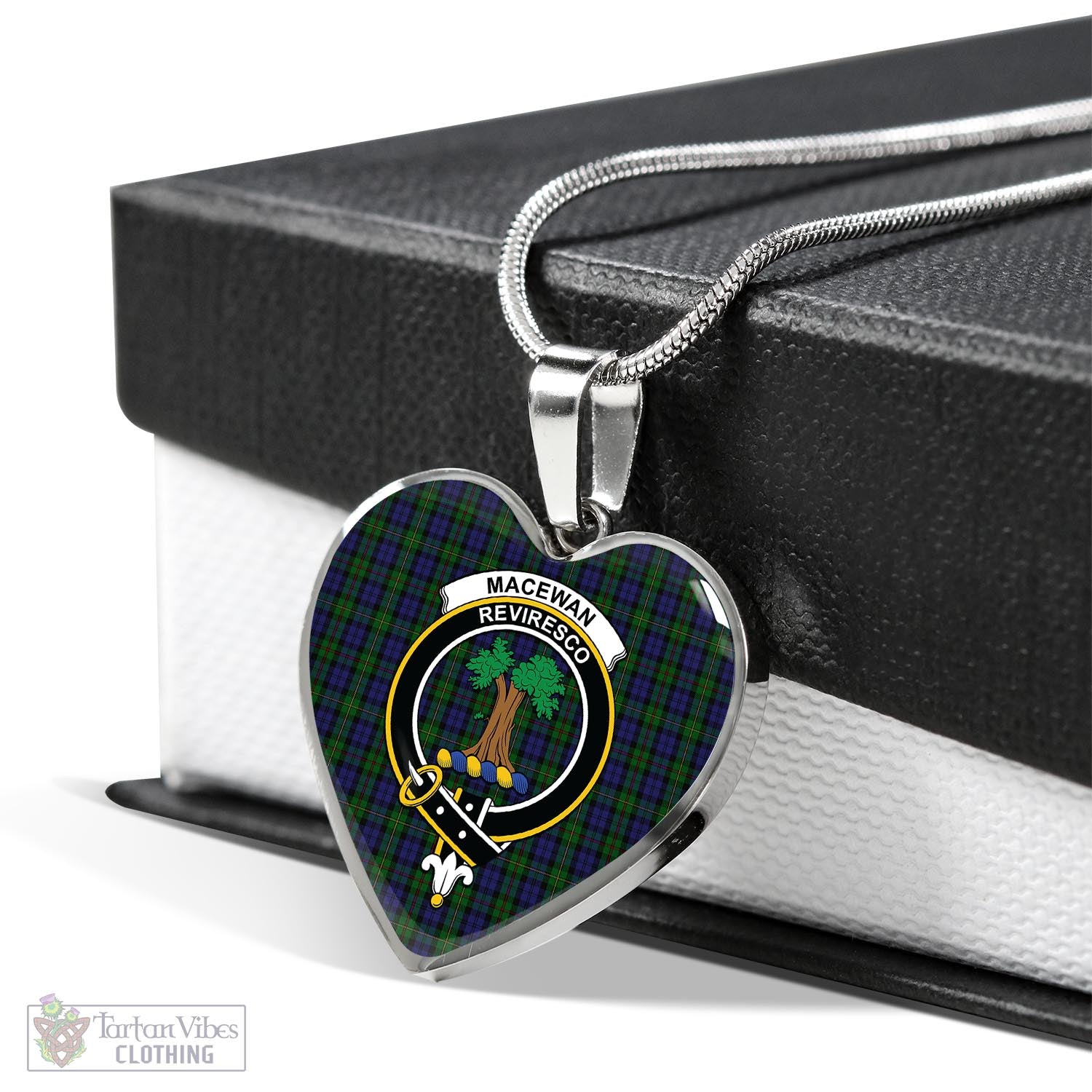 Tartan Vibes Clothing MacEwan Tartan Heart Necklace with Family Crest