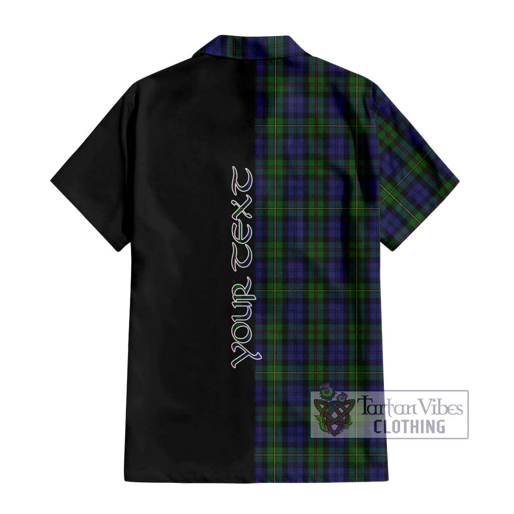 MacEwan (MacEwen) Tartan Short Sleeve Button Shirt with Family Crest and Half Of Me Style - Tartanvibesclothing Shop