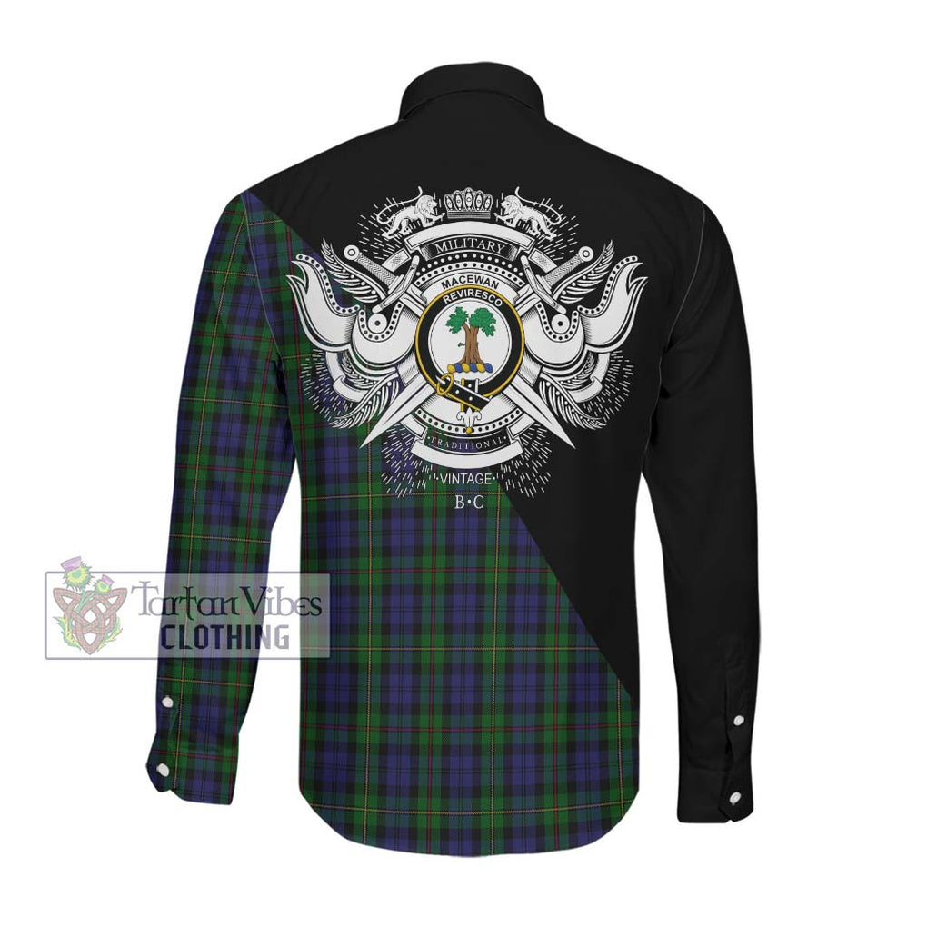 MacEwan (MacEwen) Tartan Long Sleeve Button Shirt with Family Crest and Military Logo Style Men's Shirt - Tartanvibesclothing Shop