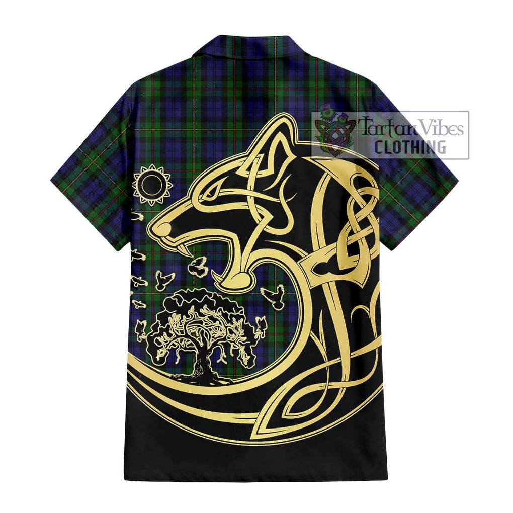 MacEwan (MacEwen) Tartan Short Sleeve Button Shirt with Family Crest Celtic Wolf Style - Tartan Vibes Clothing