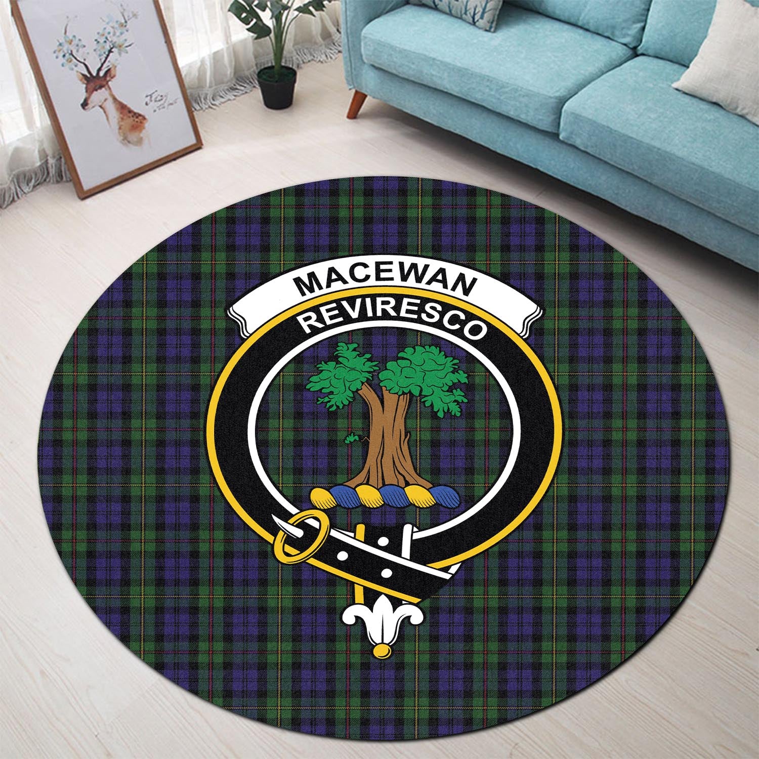 macewan-tartan-round-rug-with-family-crest
