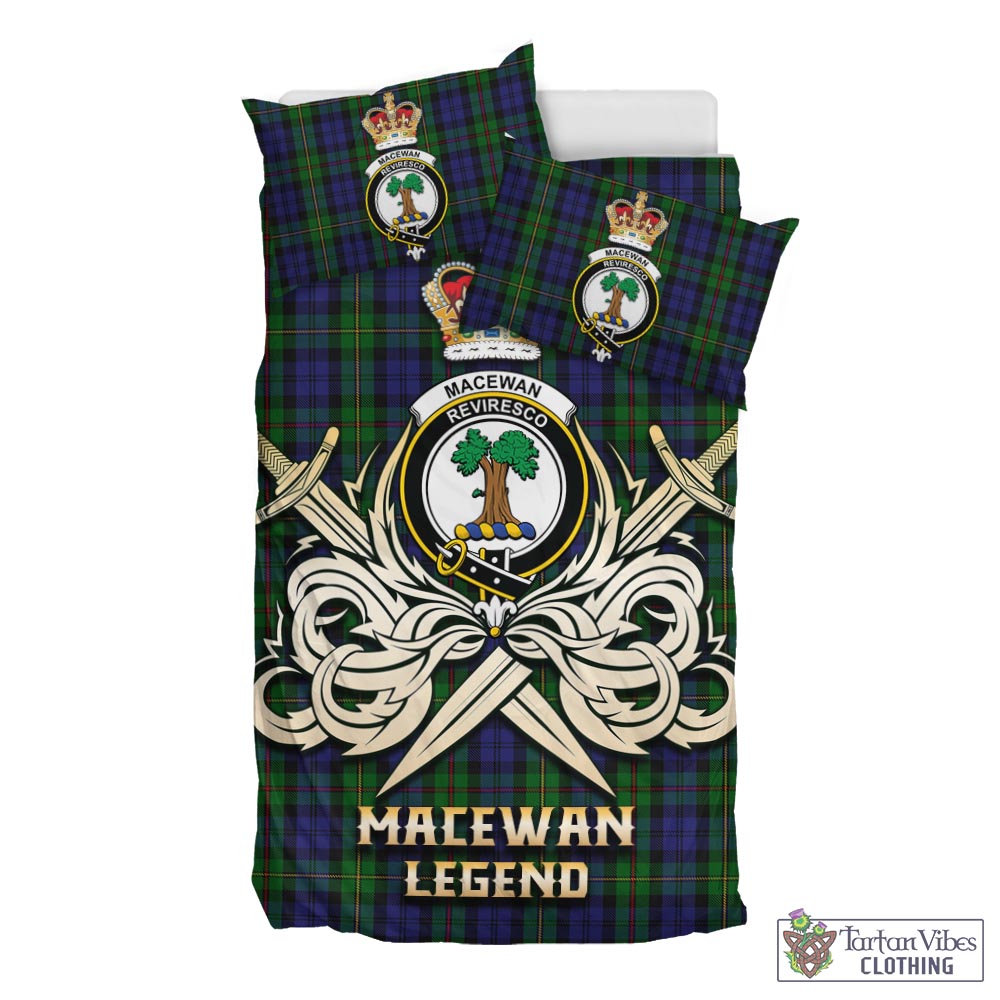 Tartan Vibes Clothing MacEwan Tartan Bedding Set with Clan Crest and the Golden Sword of Courageous Legacy