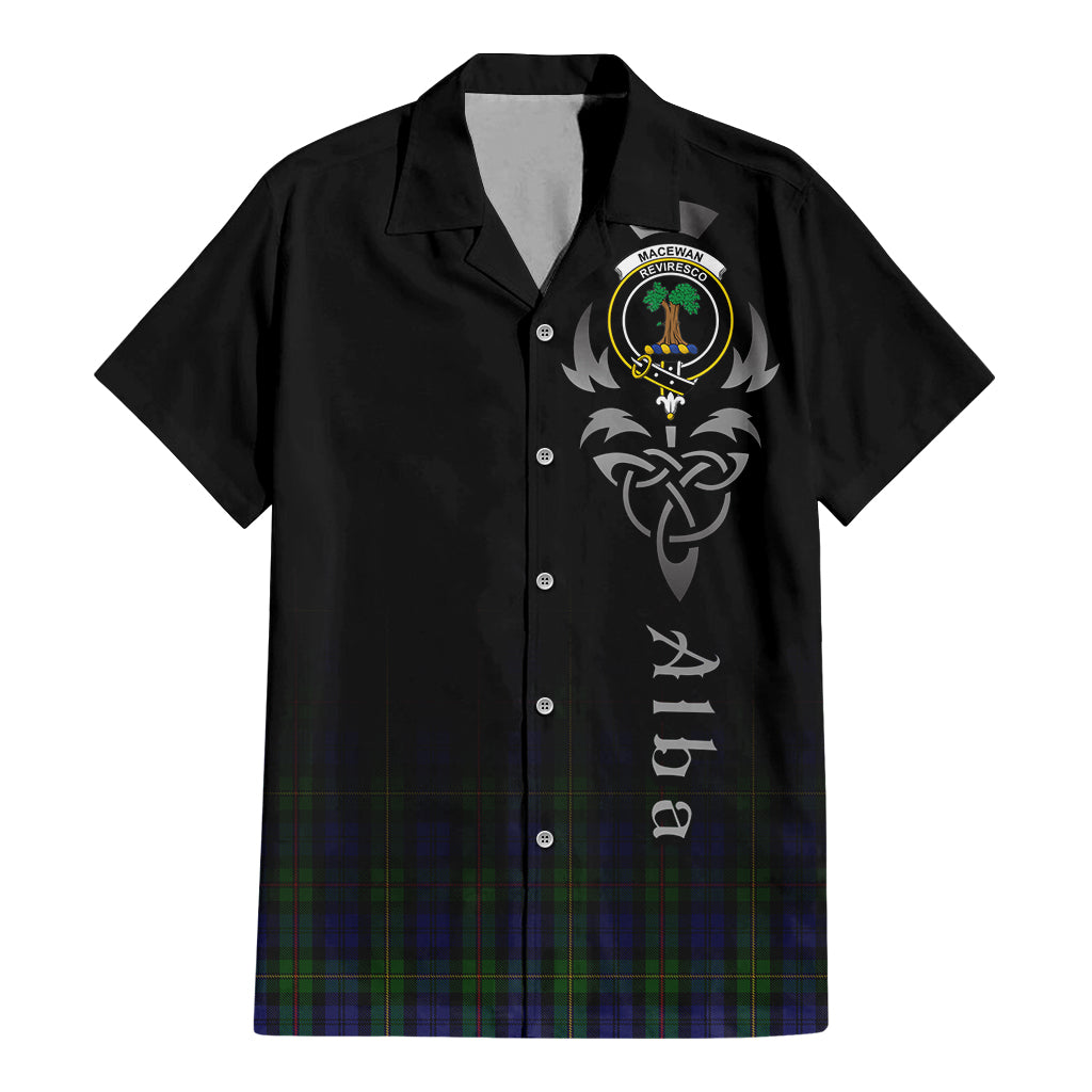 Tartan Vibes Clothing MacEwan Tartan Short Sleeve Button Up Featuring Alba Gu Brath Family Crest Celtic Inspired