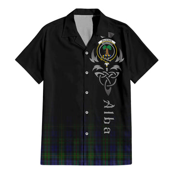 MacEwan Tartan Short Sleeve Button Up Featuring Alba Gu Brath Family Crest Celtic Inspired