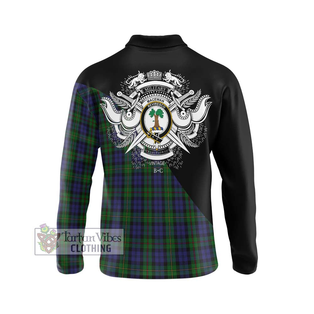 MacEwan (MacEwen) Tartan Long Sleeve Polo Shirt with Family Crest and Military Logo Style - Tartanvibesclothing Shop