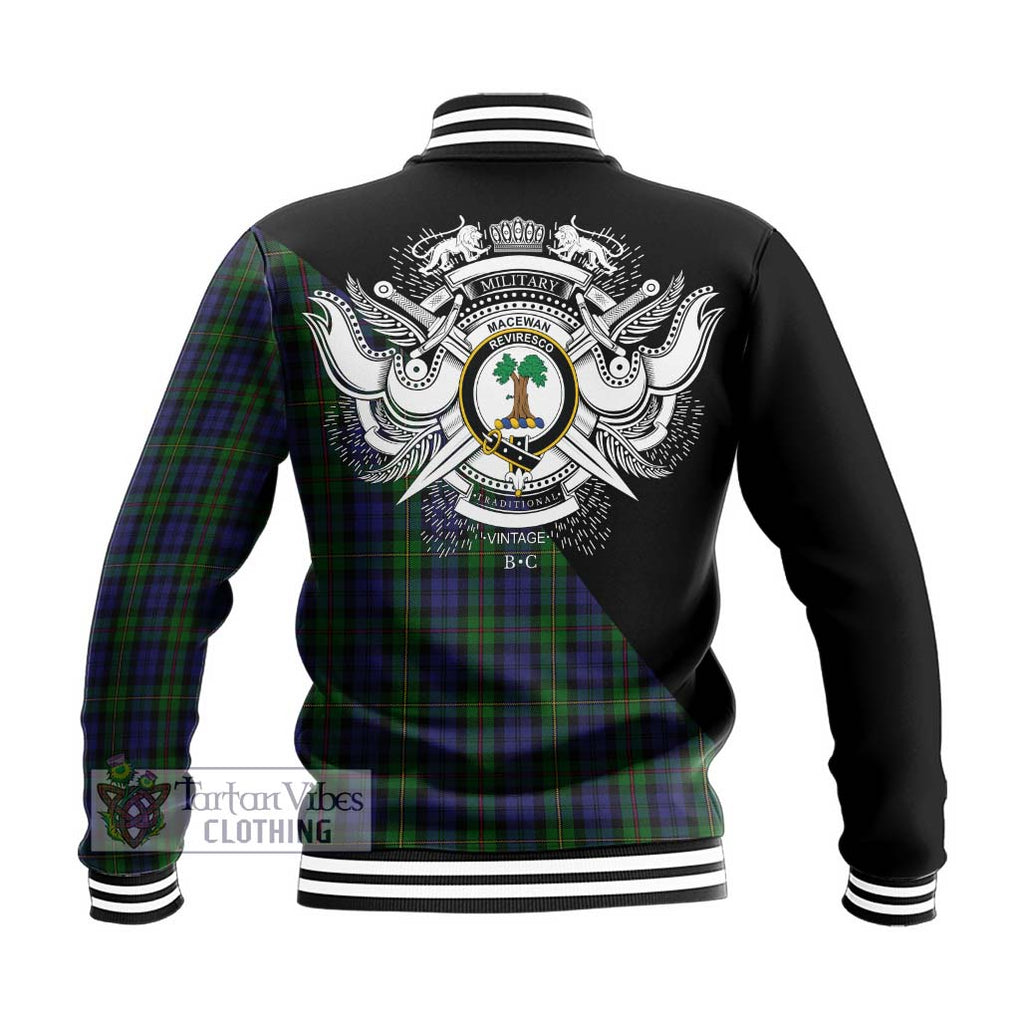 MacEwan (MacEwen) Tartan Baseball Jacket with Family Crest and Military Logo Style - Tartanvibesclothing Shop