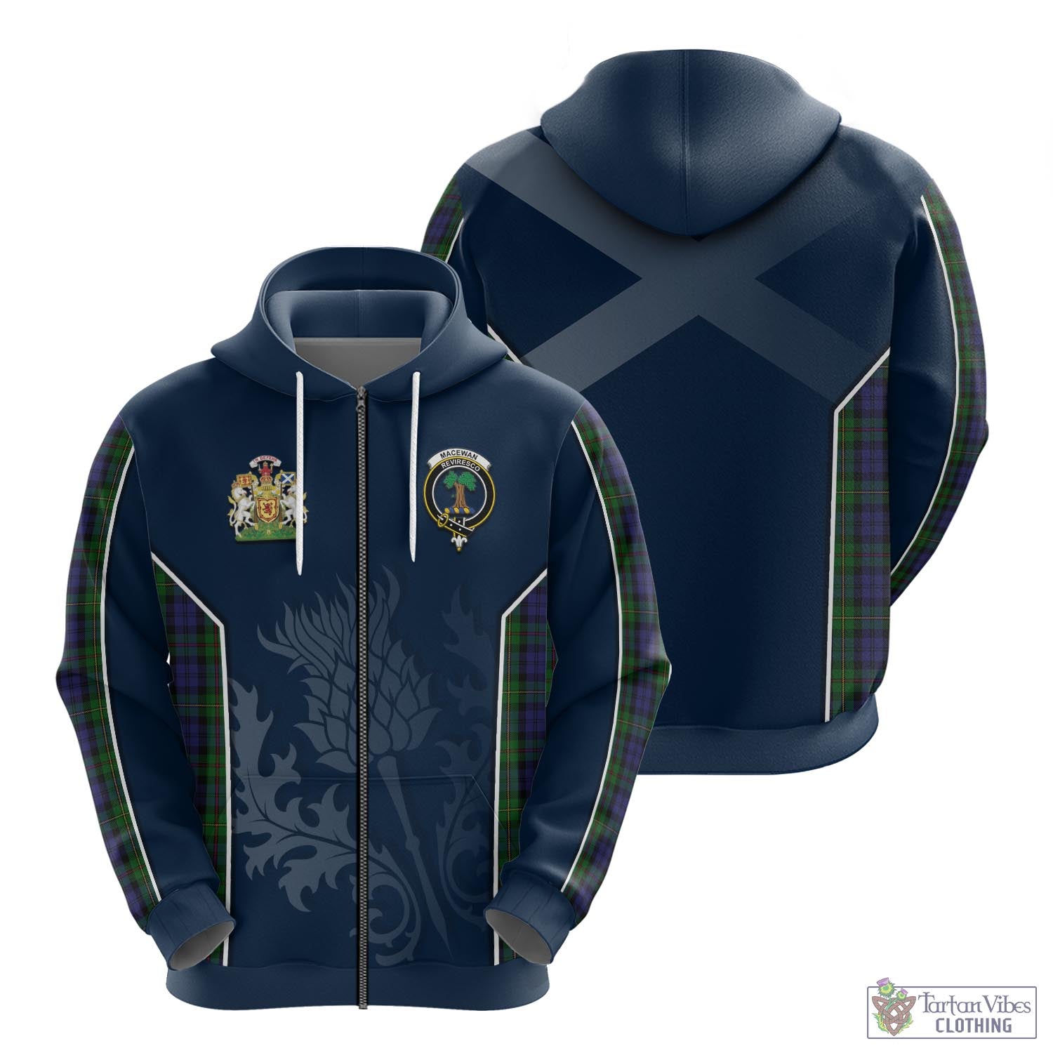 Tartan Vibes Clothing MacEwan Tartan Hoodie with Family Crest and Scottish Thistle Vibes Sport Style