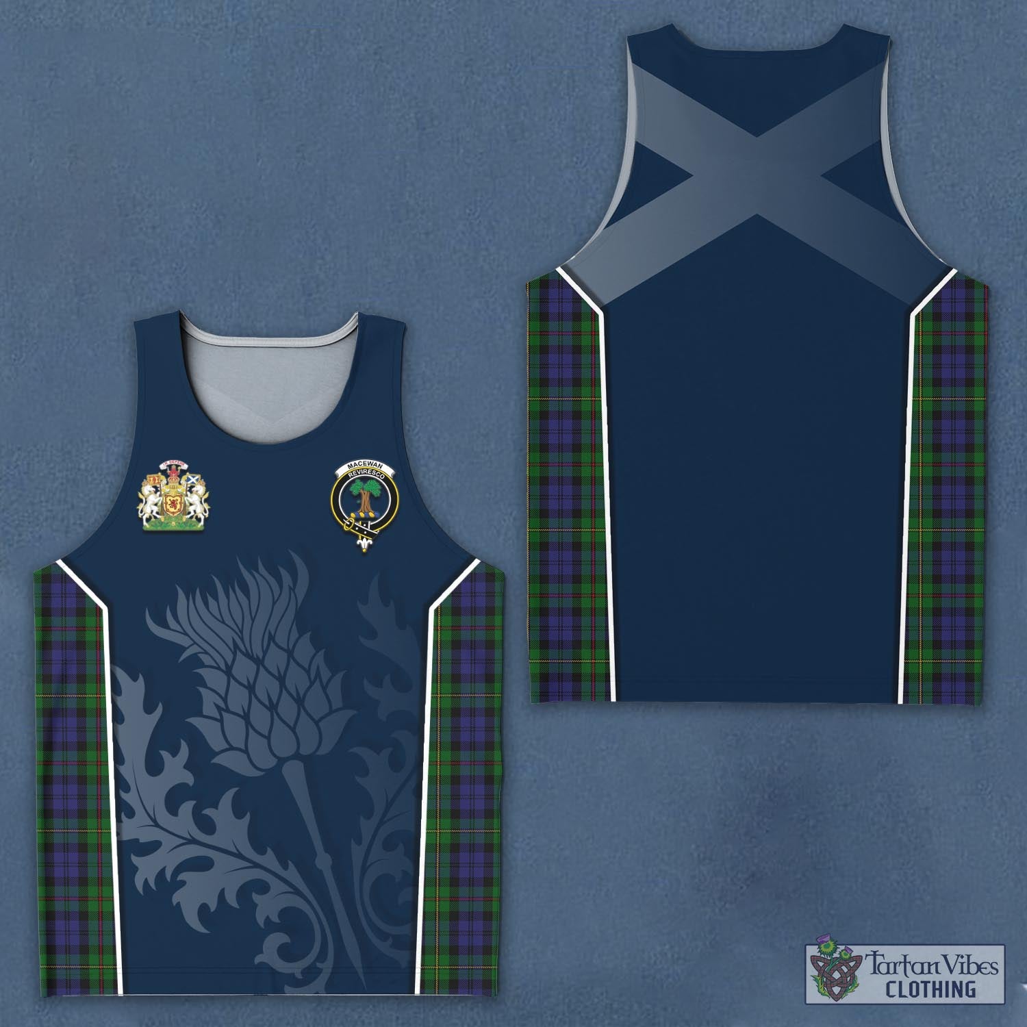 Tartan Vibes Clothing MacEwan Tartan Men's Tanks Top with Family Crest and Scottish Thistle Vibes Sport Style