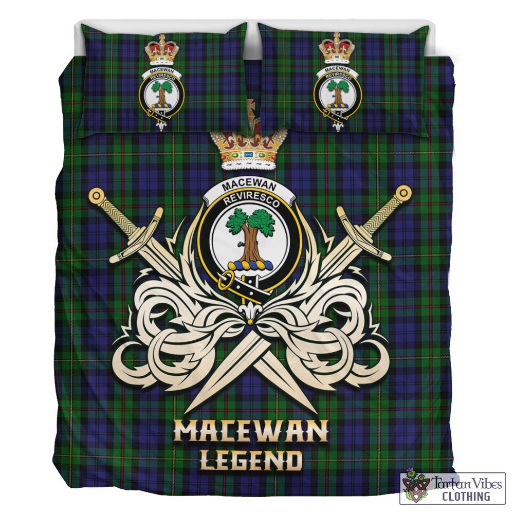 Tartan Vibes Clothing MacEwan Tartan Bedding Set with Clan Crest and the Golden Sword of Courageous Legacy