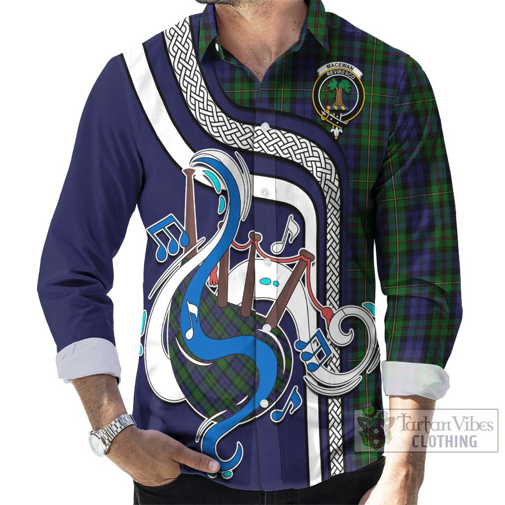 MacEwan (MacEwen) Tartan Long Sleeve Button Shirt with Epic Bagpipe Style - Tartanvibesclothing Shop