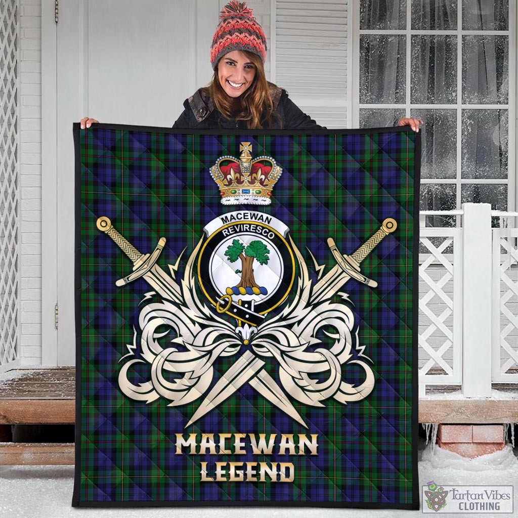Tartan Vibes Clothing MacEwan Tartan Quilt with Clan Crest and the Golden Sword of Courageous Legacy