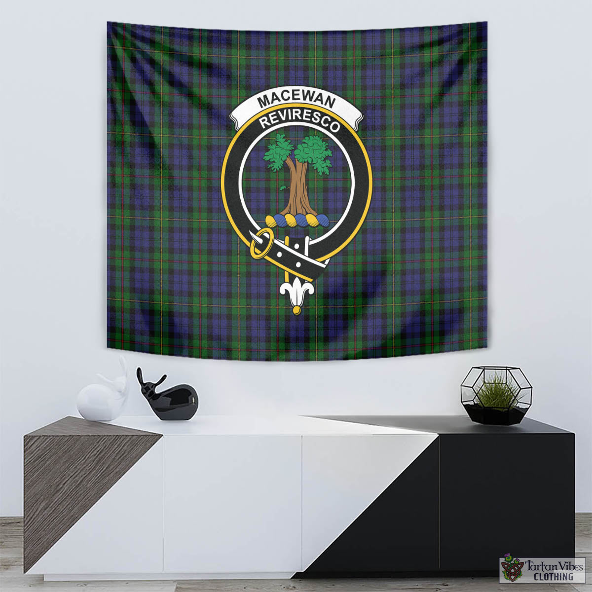 Tartan Vibes Clothing MacEwan Tartan Tapestry Wall Hanging and Home Decor for Room with Family Crest
