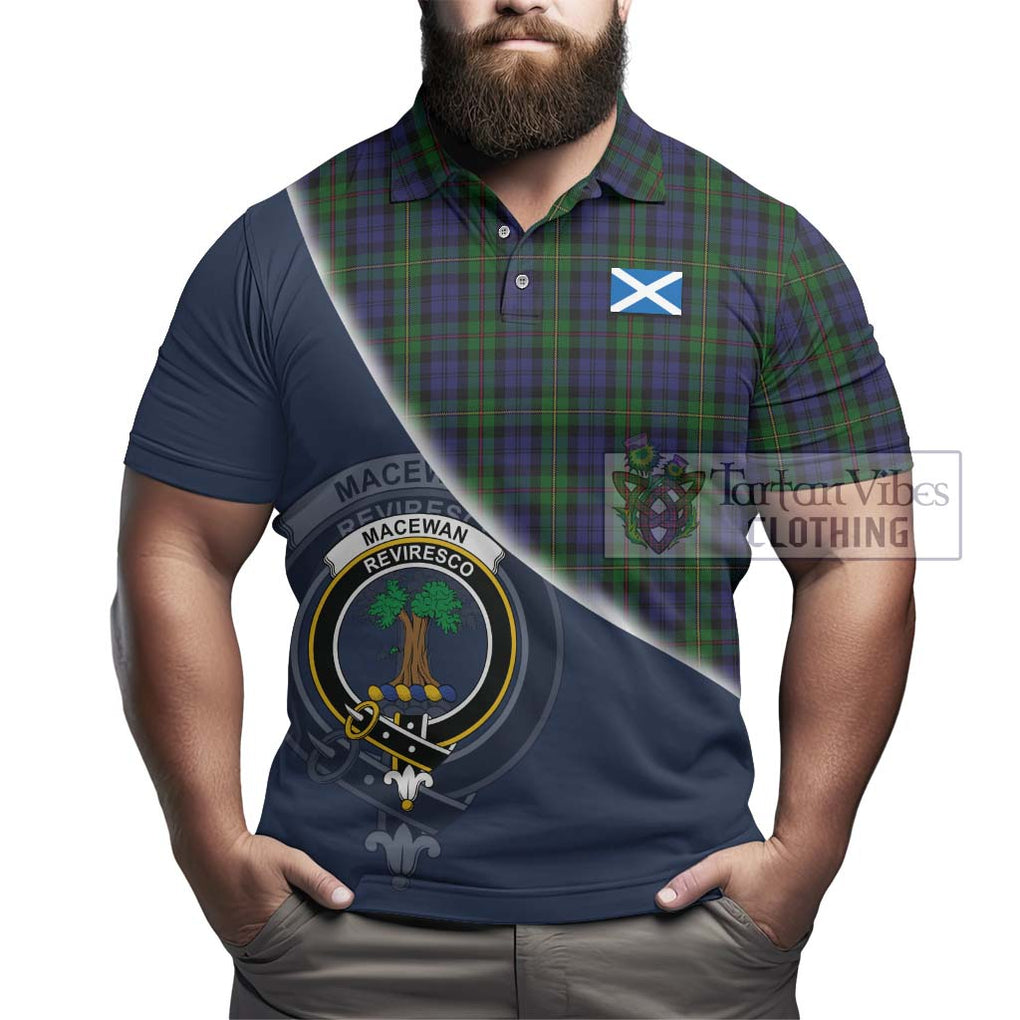 MacEwan (MacEwen) Tartan Polo Shirt with Personalised National Flag and Family Crest Half Style - Tartanvibesclothing Shop