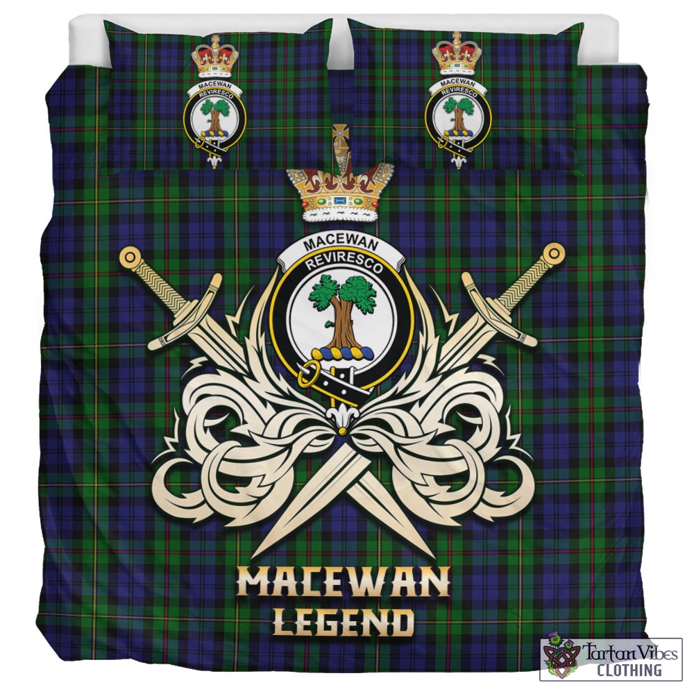 Tartan Vibes Clothing MacEwan Tartan Bedding Set with Clan Crest and the Golden Sword of Courageous Legacy