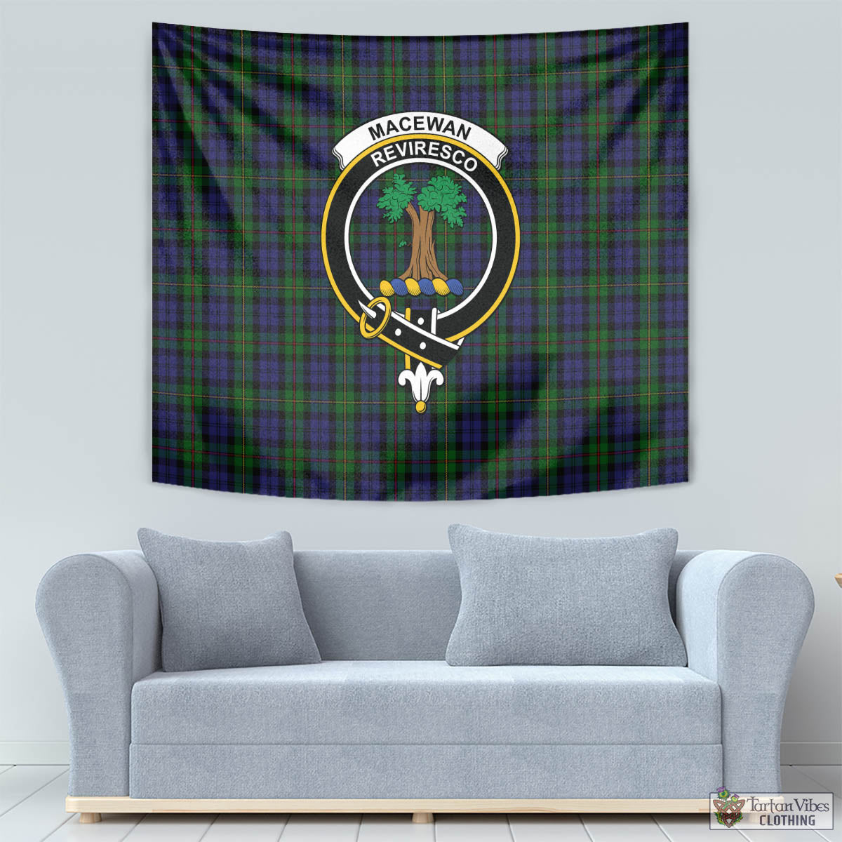 Tartan Vibes Clothing MacEwan Tartan Tapestry Wall Hanging and Home Decor for Room with Family Crest
