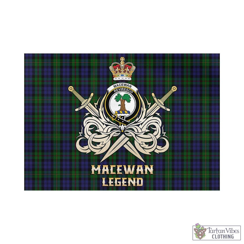 Tartan Vibes Clothing MacEwan Tartan Flag with Clan Crest and the Golden Sword of Courageous Legacy