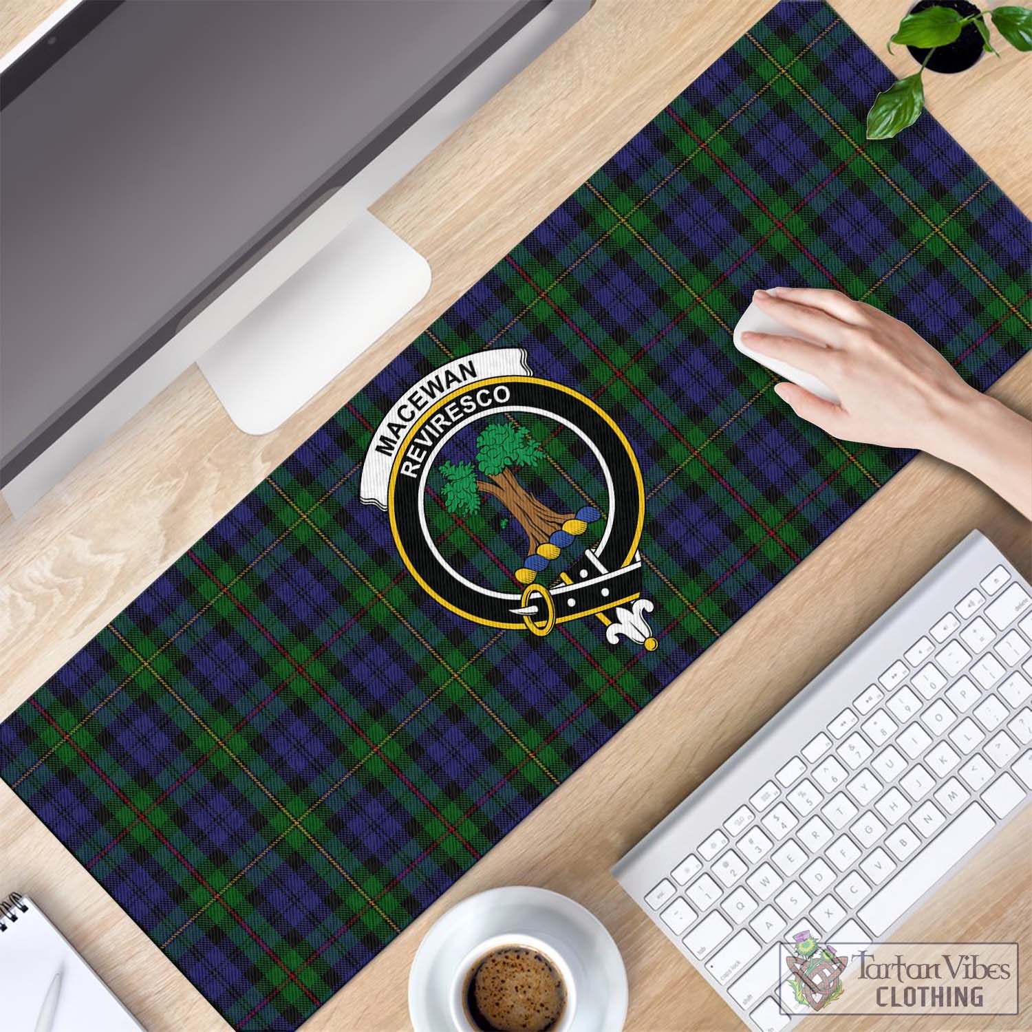 Tartan Vibes Clothing MacEwan Tartan Mouse Pad with Family Crest