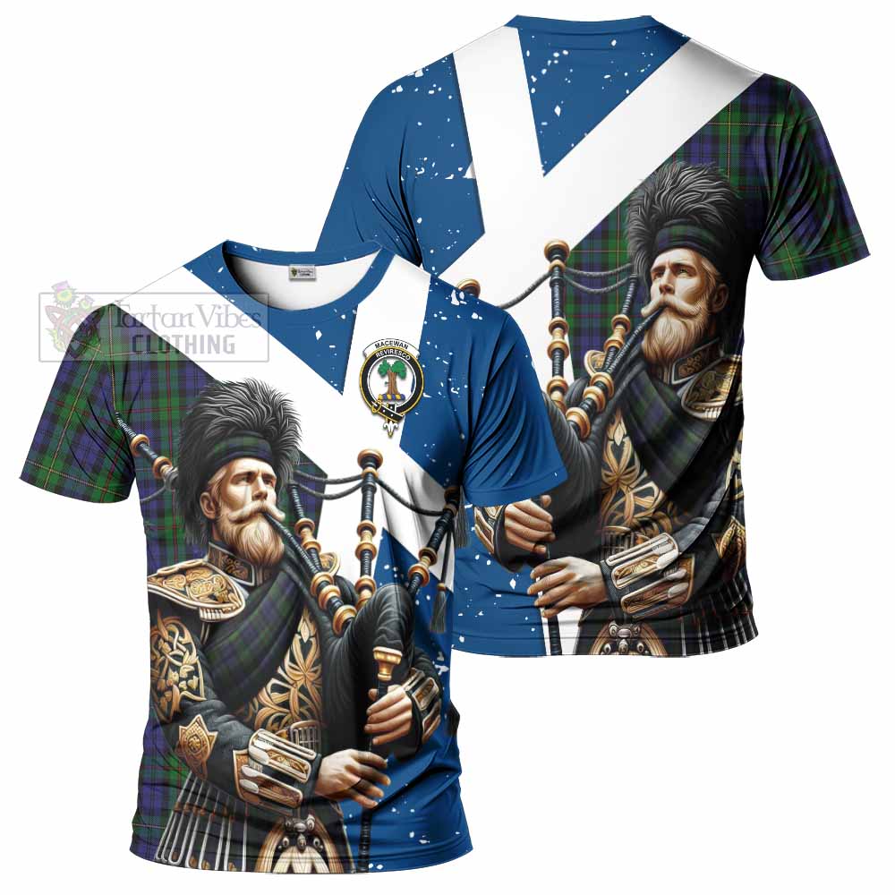 Tartan Vibes Clothing MacEwan (MacEwen) Tartan T-Shirt with Family Crest Scottish Bagpiper Vibes