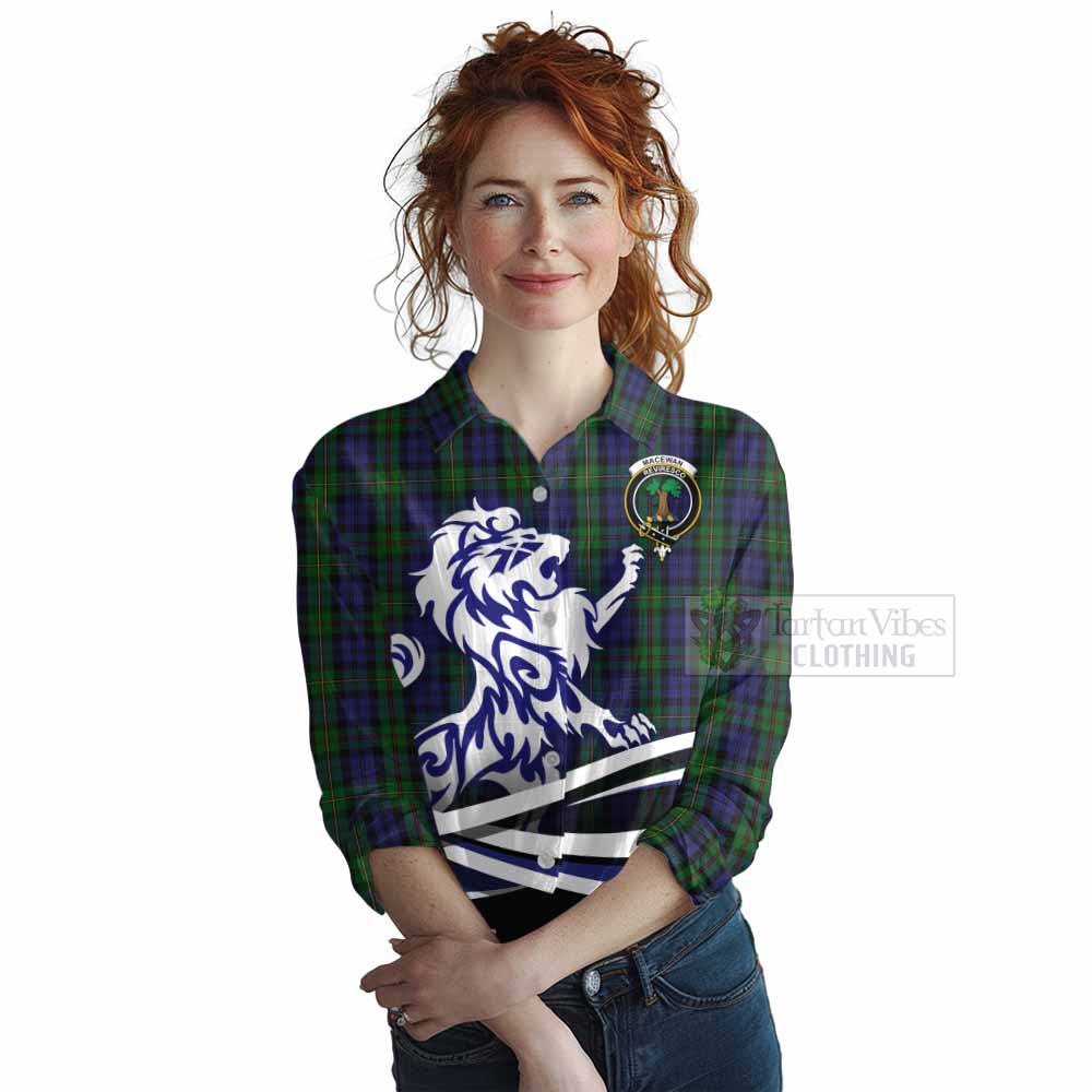 Tartan Vibes Clothing MacEwan (MacEwen) Tartan Women's Casual Shirt with Alba Gu Brath Regal Lion Emblem