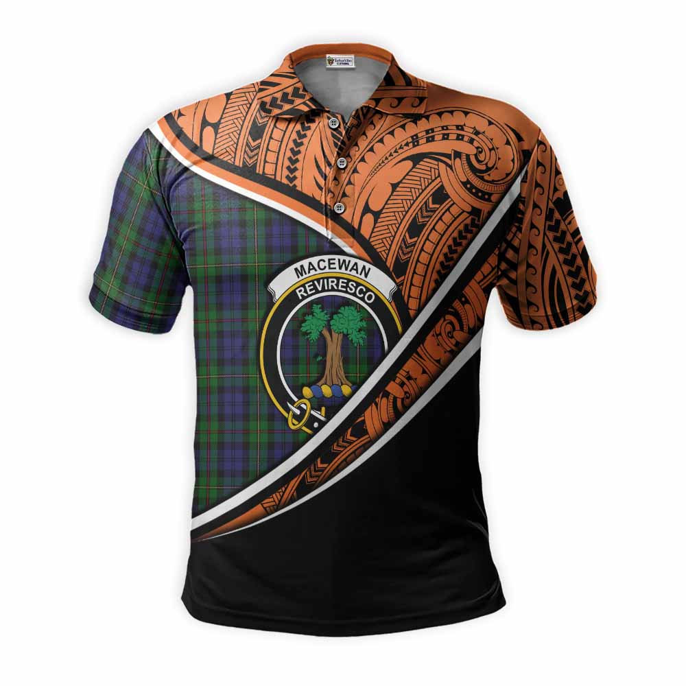 Tartan Vibes Clothing MacEwan (MacEwen) Crest Tartan Polo Shirt with Maori Tattoo Style - Orange Version