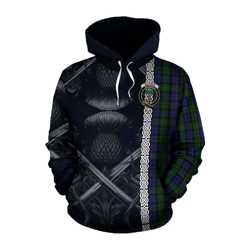 Tartan Vibes Clothing MacEwan (MacEwen) Tartan Cotton Hoodie with Family Crest Cross Sword Thistle Celtic Vibes