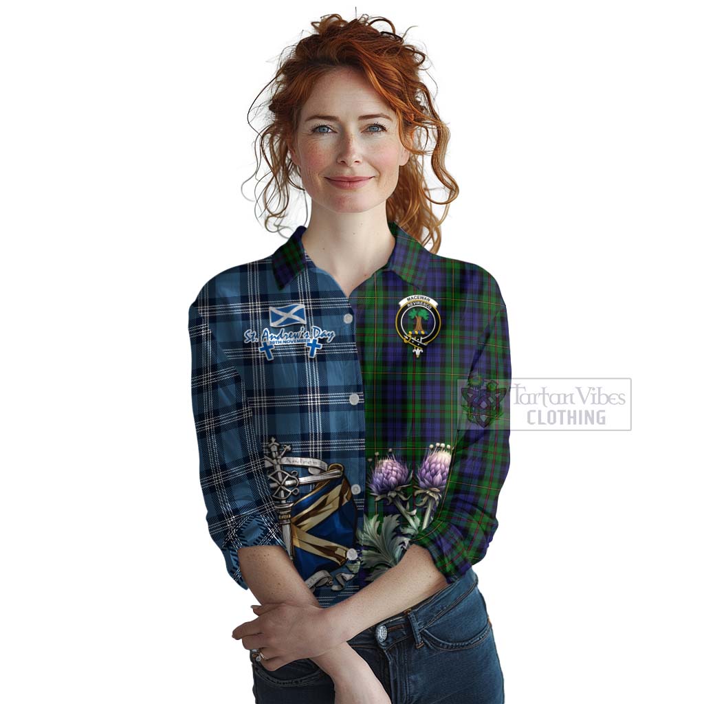 Tartan Vibes Clothing MacEwan (MacEwen) Tartan Women's Casual Shirt Happy St. Andrew's Day Half Tartan Style