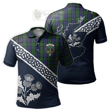 MacEwan (MacEwen) Tartan Polo Shirt Featuring Thistle and Scotland Map