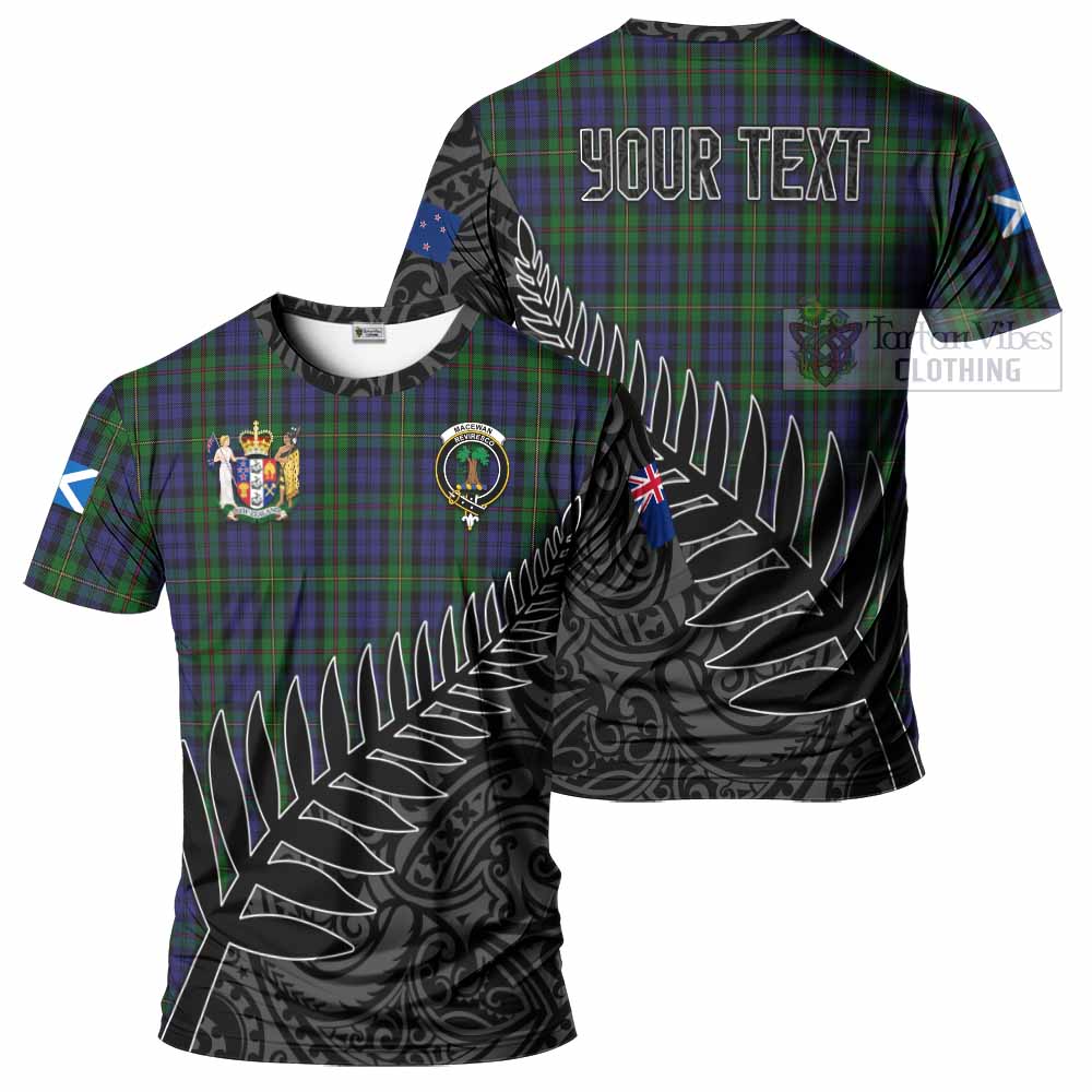 Tartan Vibes Clothing MacEwan (MacEwen) Crest Tartan T-Shirt with New Zealand Silver Fern Half Style