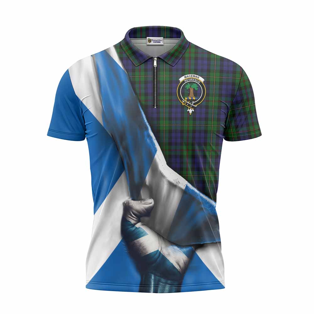 Tartan Vibes Clothing MacEwan (MacEwen) Tartan Zipper Polo Shirt with Family Crest Scotland Patriotic Style