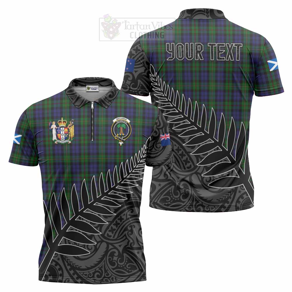 Tartan Vibes Clothing MacEwan (MacEwen) Crest Tartan Zipper Polo Shirt with New Zealand Silver Fern Half Style