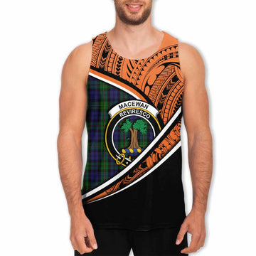 MacEwan (MacEwen) Crest Tartan Men's Tank Top with Polynesian Vibes Style - Orange Version