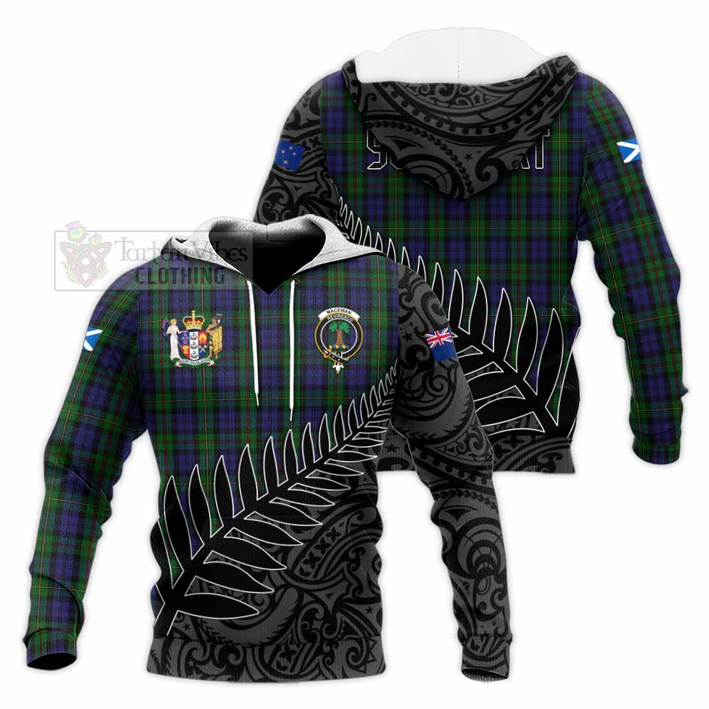 Tartan Vibes Clothing MacEwan (MacEwen) Crest Tartan Knitted Hoodie with New Zealand Silver Fern Half Style