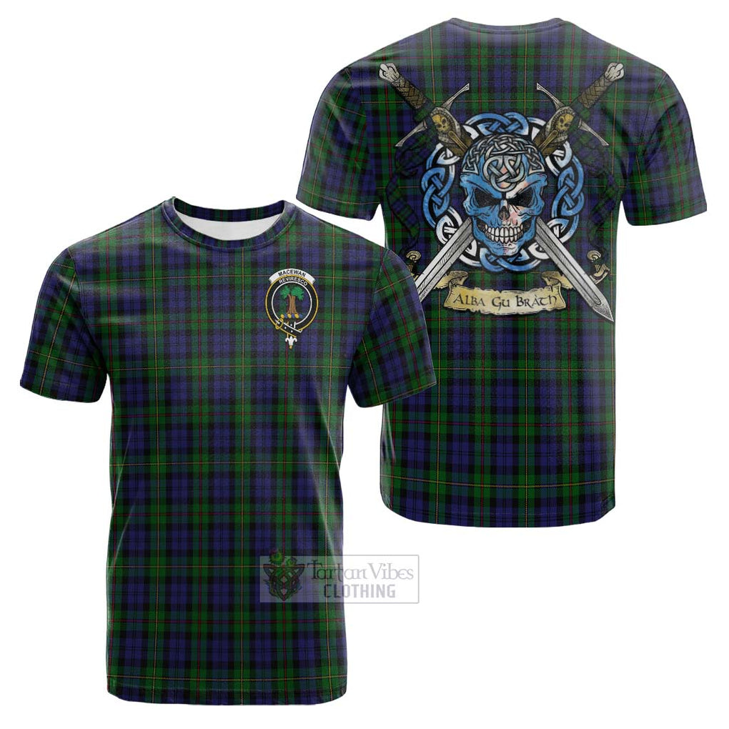 Tartan Vibes Clothing MacEwan (MacEwen) Tartan Cotton T-shirt with Family Crest Celtic Skull Style