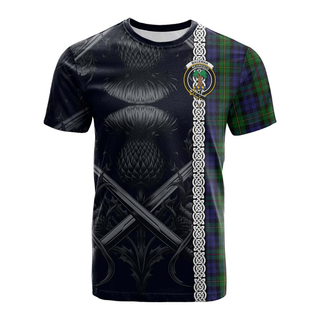 Tartan Vibes Clothing MacEwan (MacEwen) Tartan Cotton T-shirt with Family Crest Cross Sword Thistle Celtic Vibes