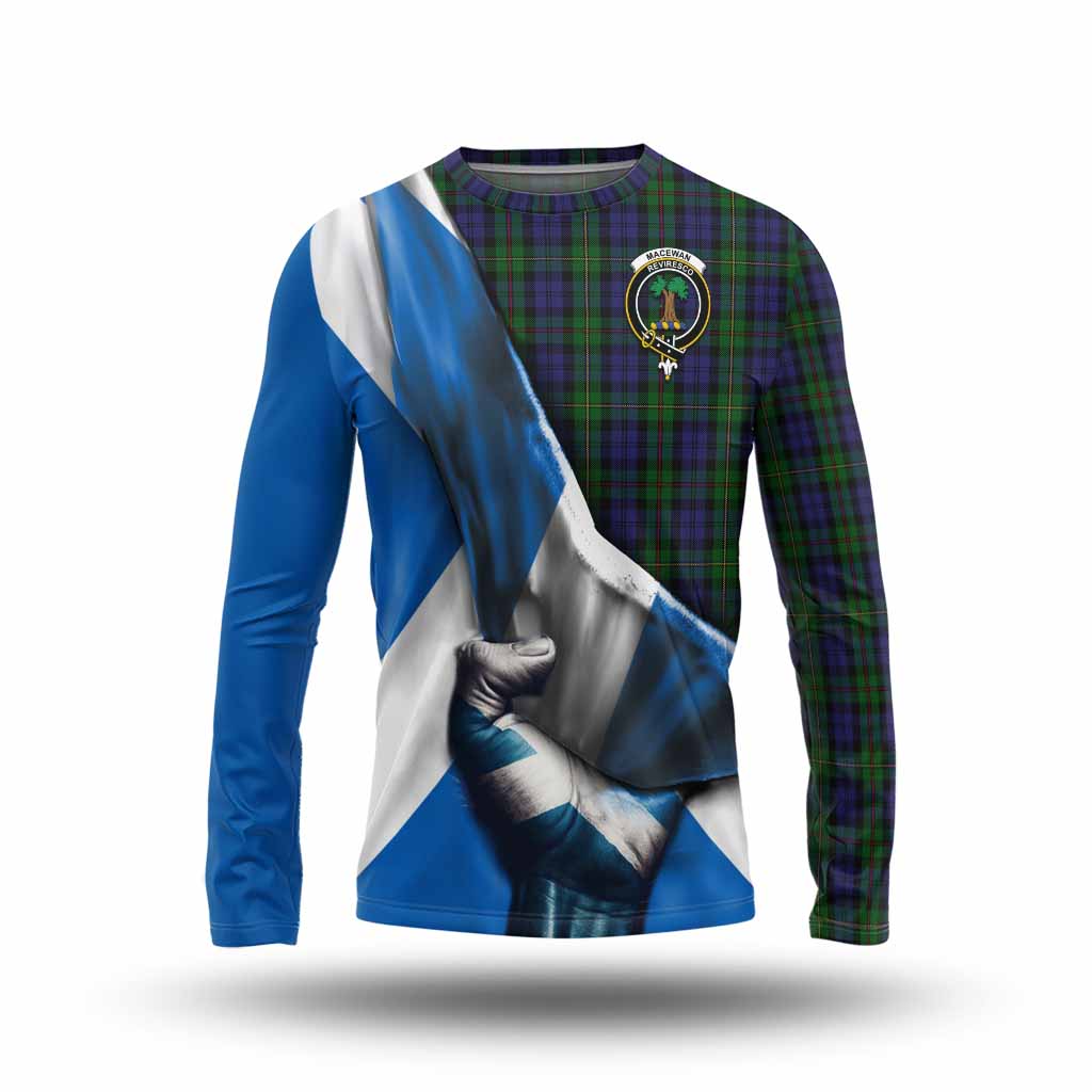 Tartan Vibes Clothing MacEwan (MacEwen) Tartan Long Sleeve T-Shirt with Family Crest Scotland Patriotic Style