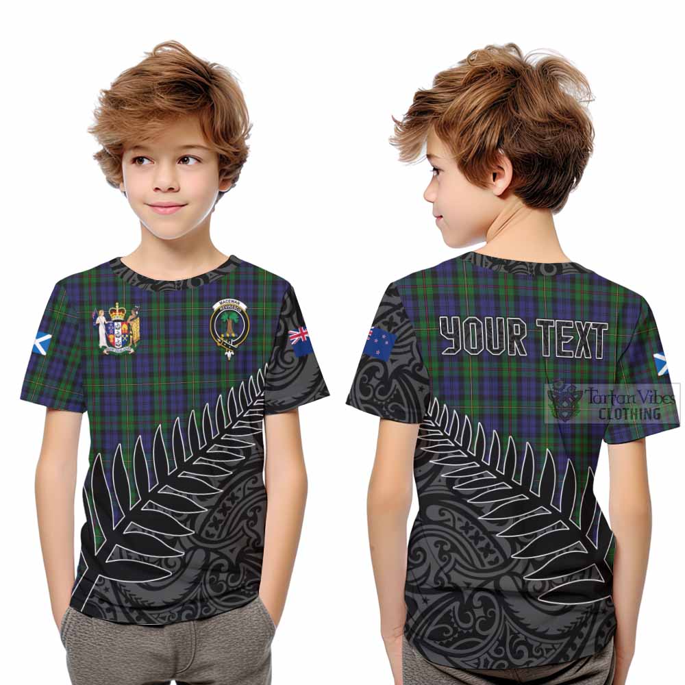 Tartan Vibes Clothing MacEwan (MacEwen) Crest Tartan Kid T-Shirt with New Zealand Silver Fern Half Style