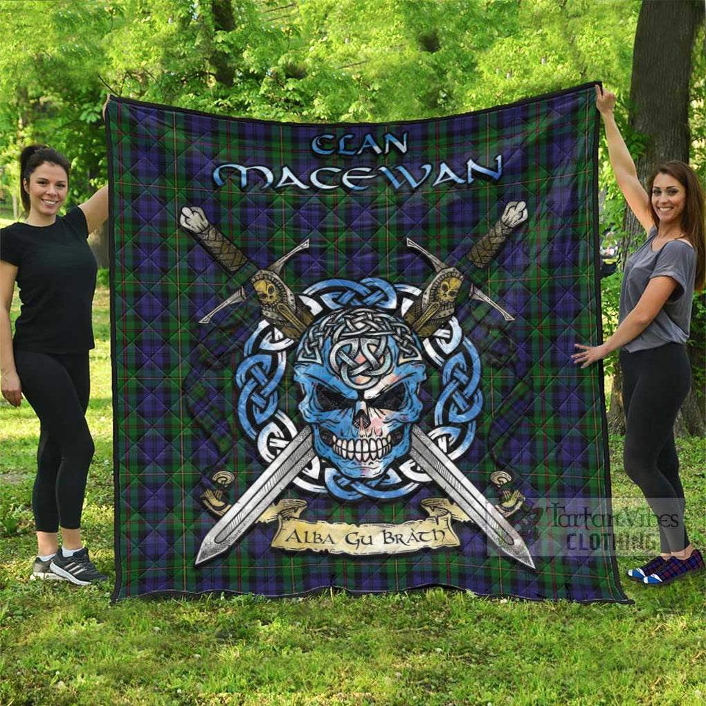 Tartan Vibes Clothing MacEwan (MacEwen) Tartan Quilt with Celtic Skull Alba Gu Brath Style