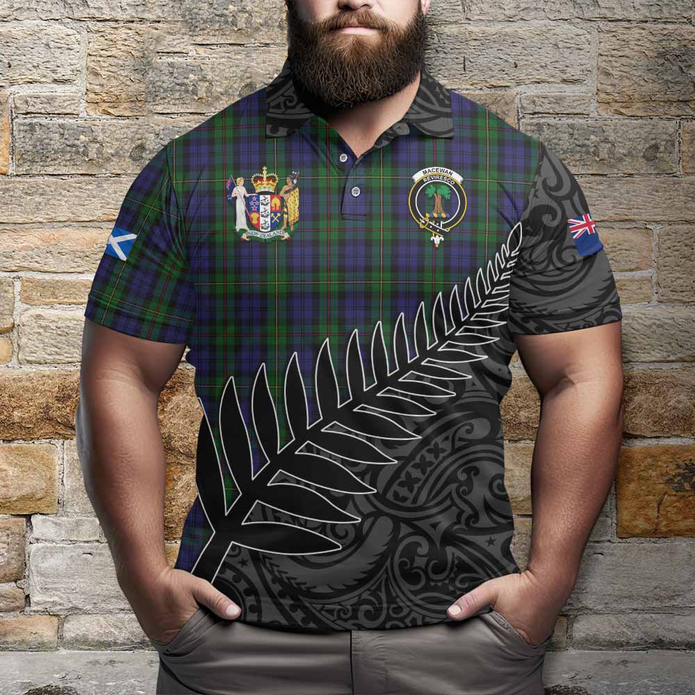 MacEwan (MacEwen) Crest Tartan Polo Shirt with New Zealand Silver Fern Half Style