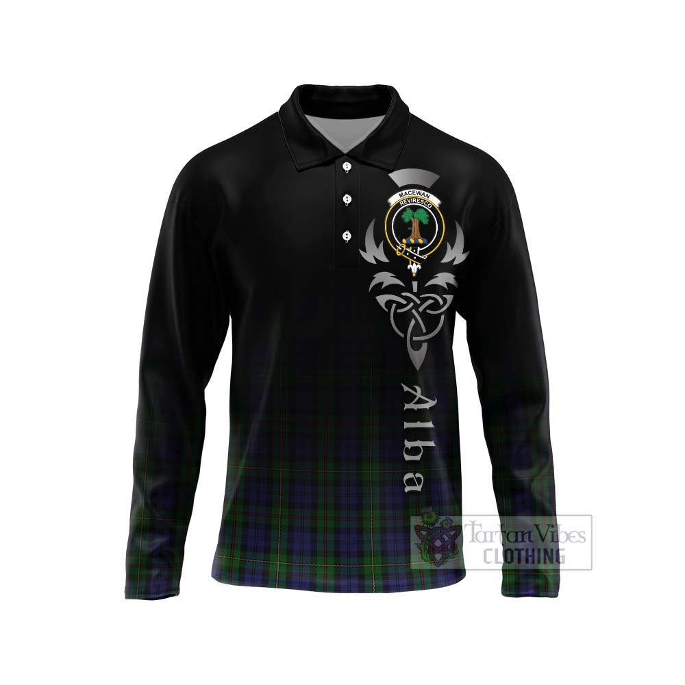 Tartan Vibes Clothing MacEwan (MacEwen) Tartan Long Sleeve Polo Shirt Featuring Alba Gu Brath Family Crest Celtic Inspired