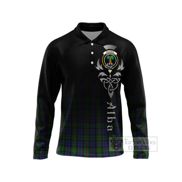 MacEwan (MacEwen) Tartan Long Sleeve Polo Shirt Featuring Alba Gu Brath Family Crest Celtic Inspired