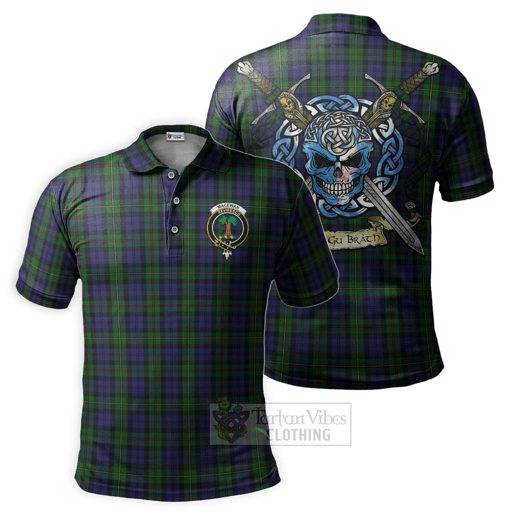 Tartan Vibes Clothing MacEwan (MacEwen) Tartan Polo Shirt with Family Crest Celtic Skull Style