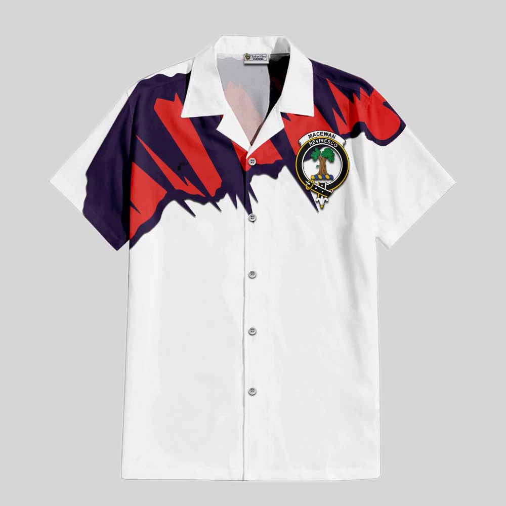 Tartan Vibes Clothing MacEwan (MacEwen) Clan Crest Short Sleeve Button Shirt with Retro Sport Style