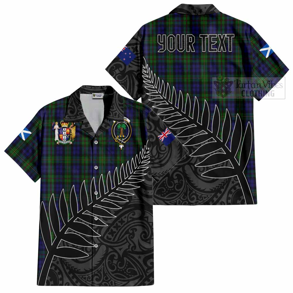 Tartan Vibes Clothing MacEwan (MacEwen) Crest Tartan Short Sleeve Button Shirt with New Zealand Silver Fern Half Style