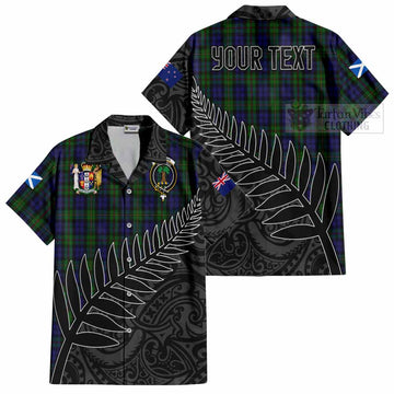 MacEwan (MacEwen) Crest Tartan Short Sleeve Button Shirt with New Zealand Silver Fern Half Style