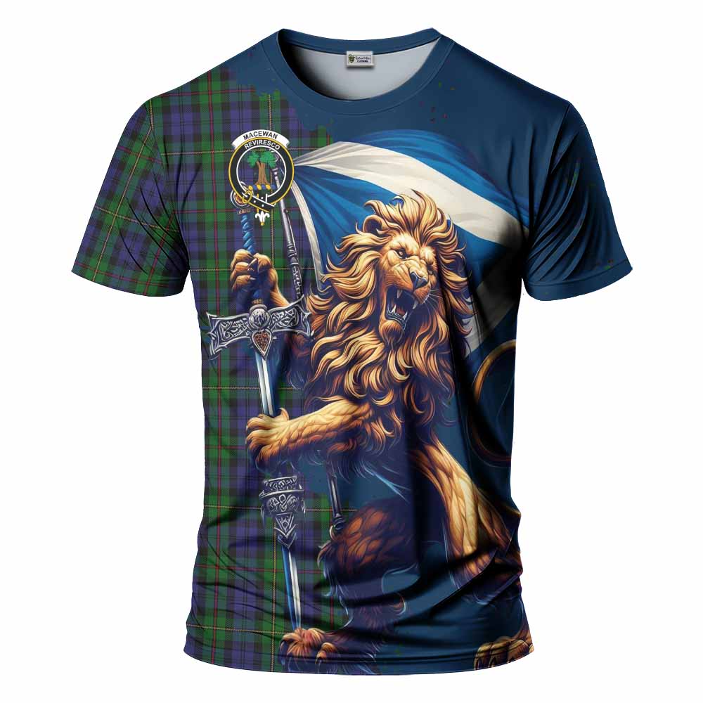 Tartan Vibes Clothing MacEwan (MacEwen) Tartan Family Crest T-Shirt with Scottish Majestic Lion