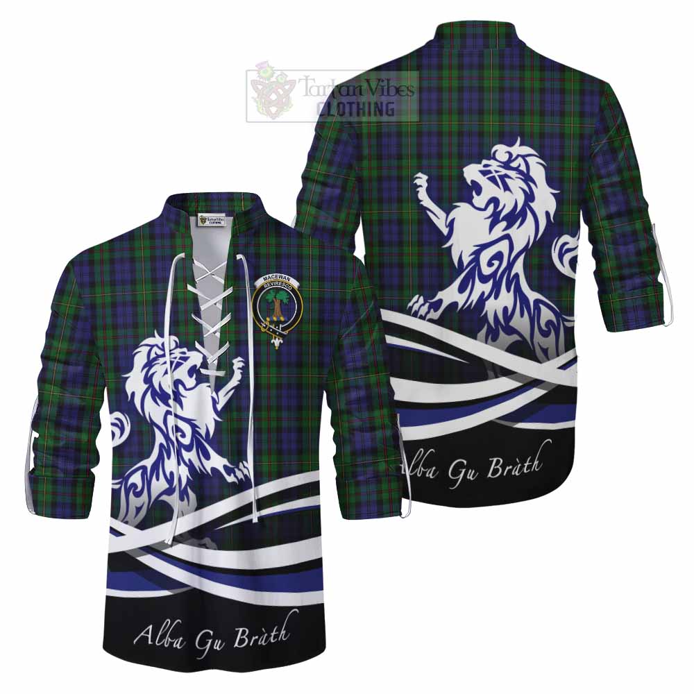 Tartan Vibes Clothing MacEwan (MacEwen) Tartan Ghillie Kilt Shirt with Alba Gu Brath Regal Lion Emblem