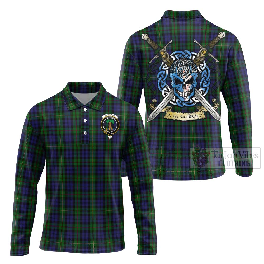 Tartan Vibes Clothing MacEwan (MacEwen) Tartan Long Sleeve Polo Shirt with Family Crest Celtic Skull Style