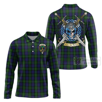 MacEwan (MacEwen) Tartan Long Sleeve Polo Shirt with Family Crest Celtic Skull Style