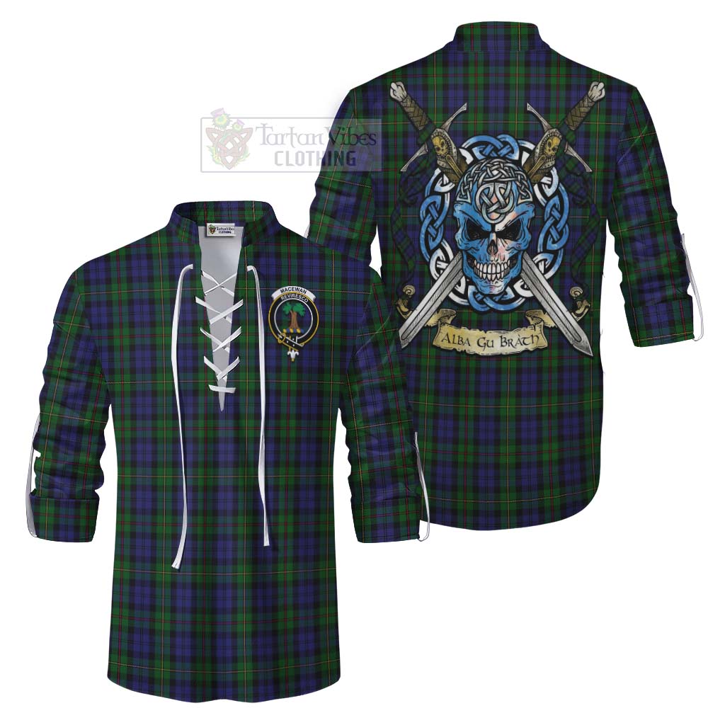 Tartan Vibes Clothing MacEwan (MacEwen) Tartan Ghillie Kilt Shirt with Family Crest Celtic Skull Style